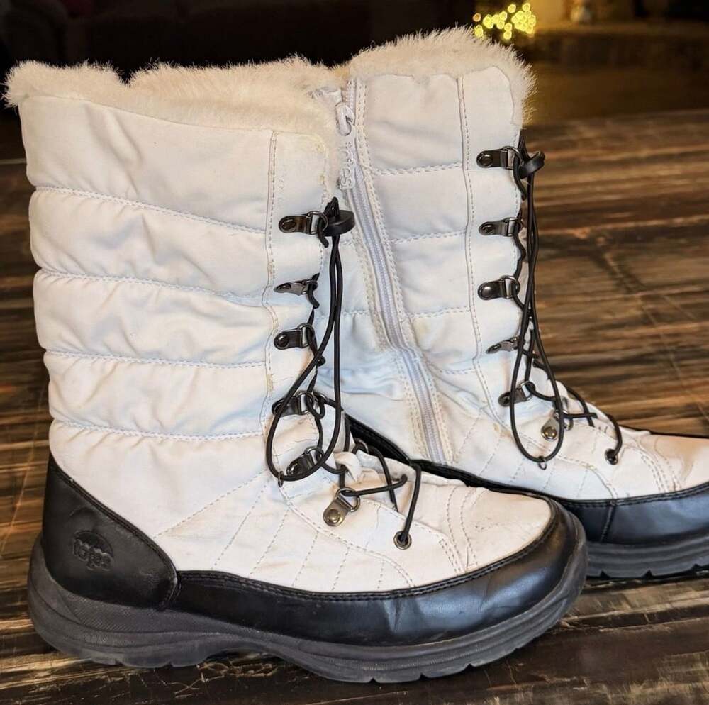 Totes Winter Snow Boots Size 9 White Black Faux Fur